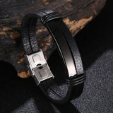 Leather Mens Bracelet Stainless Steel Bangles Male Wrist Jewelry