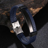 Leather Mens Bracelet Stainless Steel Bangles Male Wrist Jewelry