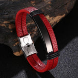 Leather Mens Bracelet Stainless Steel Bangles Male Wrist Jewelry