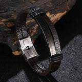 Leather Mens Bracelet Stainless Steel Bangles Male Wrist Jewelry