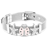 Silver Mesh Bracelet Lightning Heart Beads Lock Rocket Charm 10mm Bangle