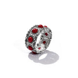 Boho Red Bead Elastic Bracelet for Women Vintage Silver Bangle