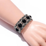 Boho Red Bead Elastic Bracelet for Women Vintage Silver Bangle