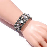 Boho Red Bead Elastic Bracelet for Women Vintage Silver Bangle
