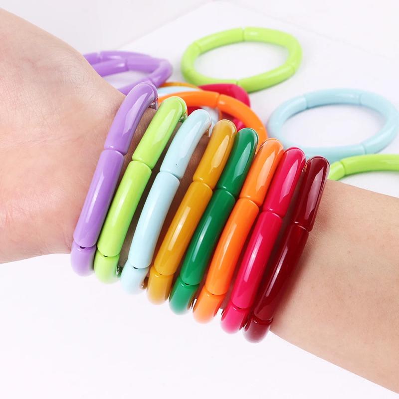 3Pcs Acrylic Bamboo Bracelets Vintage Resin Beads Charm Brace