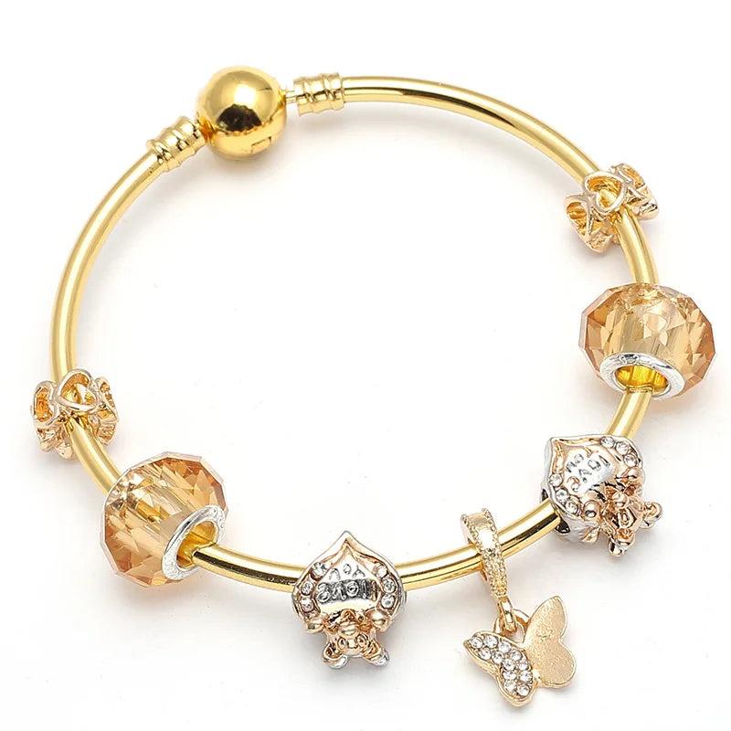 Heart Beads Charm Bracelet with Butterfly Pendant