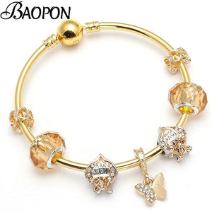 Heart Beads Charm Bracelet with Butterfly Pendant