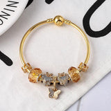 Heart Beads Charm Bracelet with Butterfly Pendant