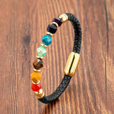 Chakra Stone Beads Bracelet Black Leather Rope