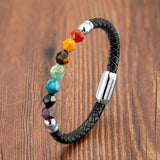 Chakra Stone Beads Bracelet Black Leather Rope