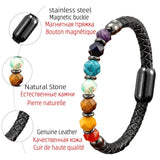 Chakra Stone Beads Bracelet Black Leather Rope