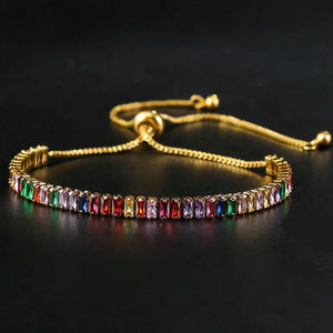 Multicolor Square Zirconia Adjustable Bracelet CZ Tennis Chain Jewelry