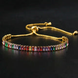 Multicolor Square Zirconia Adjustable Bracelet CZ Tennis Chain Jewelry
