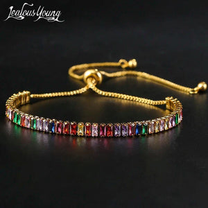Multicolor Square Zirconia Adjustable Bracelet CZ Tennis Chain Jewelry
