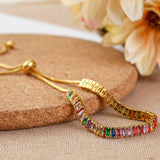 Multicolor Square Zirconia Adjustable Bracelet CZ Tennis Chain Jewelry
