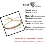 Multicolor Square Zirconia Adjustable Bracelet CZ Tennis Chain Jewelry