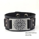 Wide Leather Cuff Bracelet Gothic Slavic Wheel Sigil Enochian Charm Bracelet