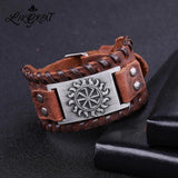 Wide Leather Cuff Bracelet Gothic Slavic Wheel Sigil Enochian Charm Bracelet