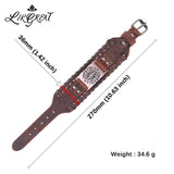 Wide Leather Cuff Bracelet Gothic Slavic Wheel Sigil Enochian Charm Bracelet