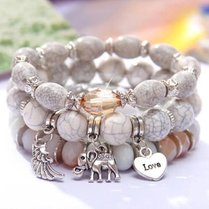 Elephant Love Heart Charm Bracelet Silver Plated Wedding Jewelry
