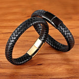 Stainless Steel Magnetic Clasp Leather Bracelet, Brown