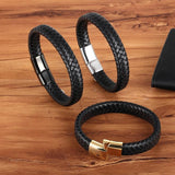 Stainless Steel Magnetic Clasp Leather Bracelet, Brown