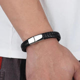 Stainless Steel Magnetic Clasp Leather Bracelet, Brown