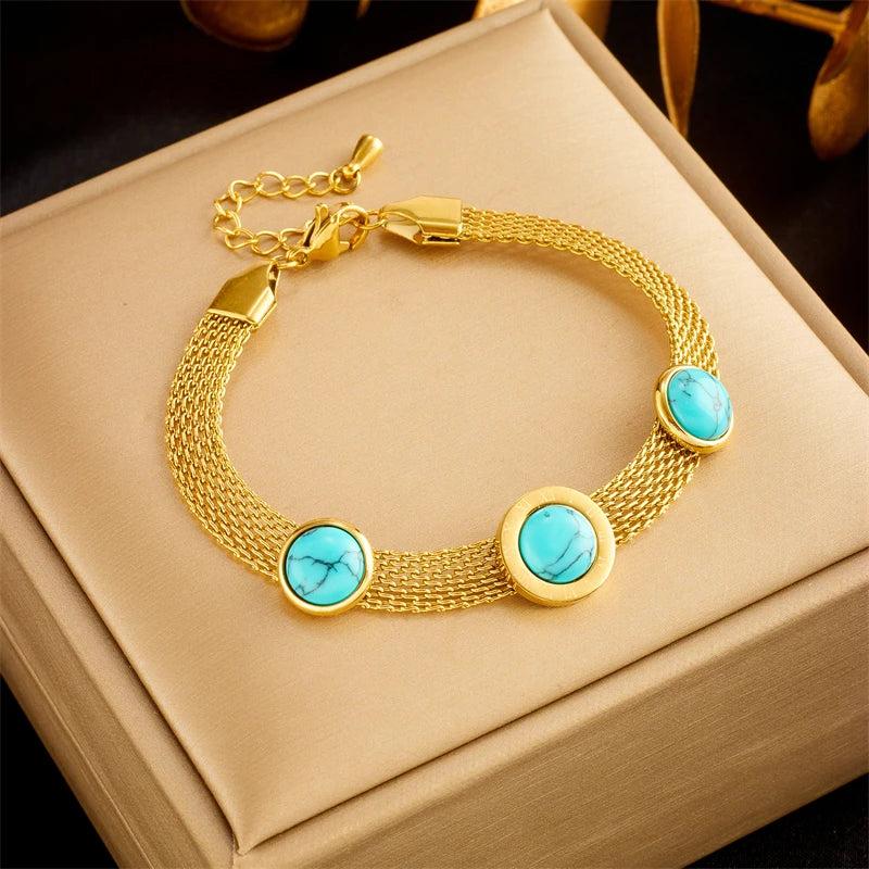 316L Stainless Steel Roman Numeral Green Stone Bangle Bracelet