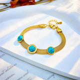 316L Stainless Steel Roman Numeral Green Stone Bangle Bracelet