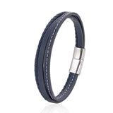 Leather Bracelet Men Stainless Steel Clasp Multilayer Rope Bracelet