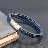Leather Bracelet Men Stainless Steel Clasp Multilayer Rope Bracelet