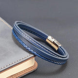 Leather Bracelet Men Stainless Steel Clasp Multilayer Rope Bracelet