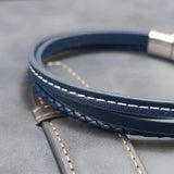 Leather Bracelet Men Stainless Steel Clasp Multilayer Rope Bracelet