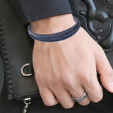 Leather Bracelet Men Stainless Steel Clasp Multilayer Rope Bracelet