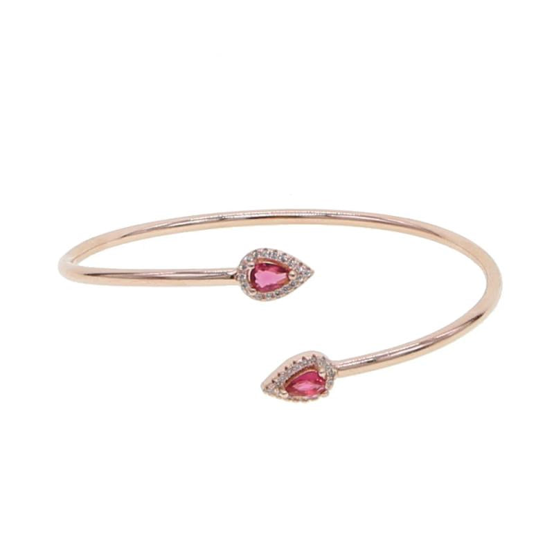 Teardrop CZ Green Red Cuff Bangle Bracelet