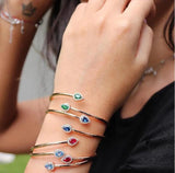 Teardrop CZ Green Red Cuff Bangle Bracelet