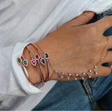 Teardrop CZ Green Red Cuff Bangle Bracelet