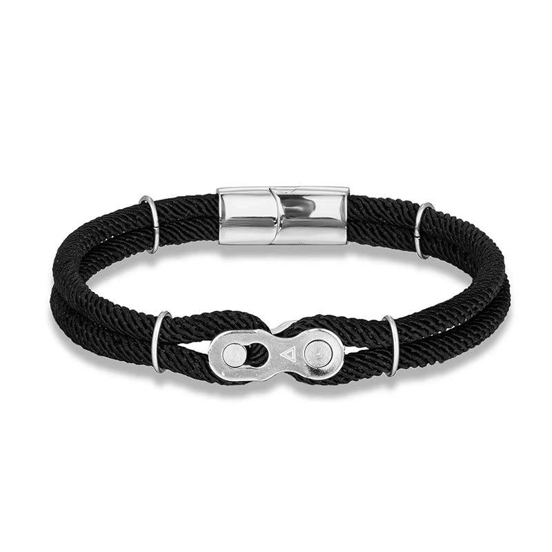 Punk Rock Bike Chain Rope Bracelet Stainless Steel Magnet Buckle Jewelry