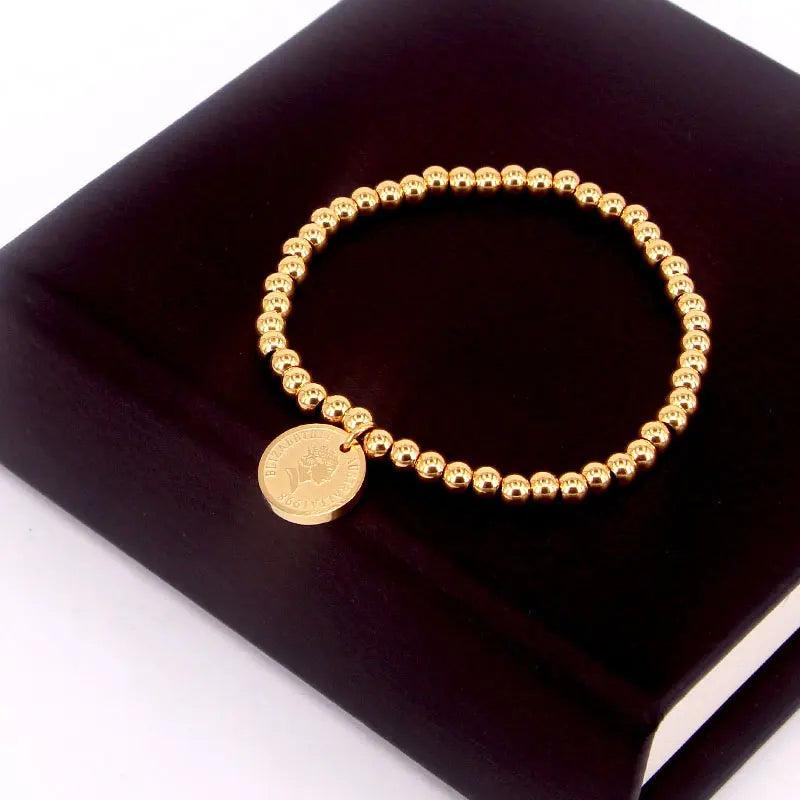 Elastic Rope Bead Bracelet Queen Head Bracelet Women Stainless Steel