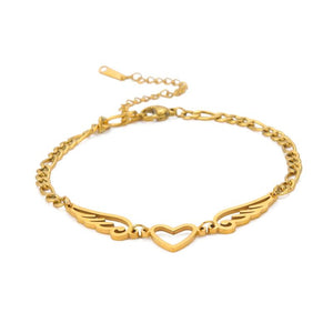 Heart Angel Wings Chain Bracelets Steel Hand Bracelet Jewelry Gift