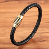 Men's Leather Braid Bracelet with Steel Clasp