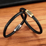 Men's Leather Braid Bracelet with Steel Clasp