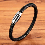 Men's Leather Braid Bracelet with Steel Clasp