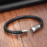 Men's Leather Braid Bracelet with Steel Clasp