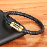 Men's Leather Braid Bracelet with Steel Clasp