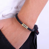 Men's Leather Braid Bracelet with Steel Clasp