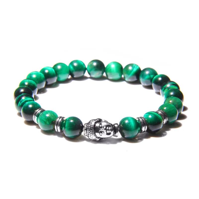 Green Tiger Eye Beads Bracelet Buddha Charm Bracelet Handmade