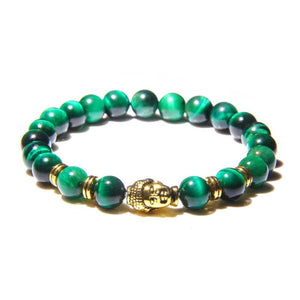 Green Tiger Eye Beads Bracelet Buddha Charm Bracelet Handmade