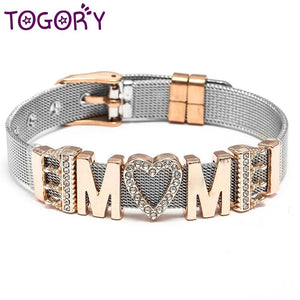 MOM Mesh Bracelet Heart Lock Crown Charms Mother's Gift