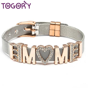 MOM Mesh Bracelet Heart Lock Crown Charms Mother's Gift